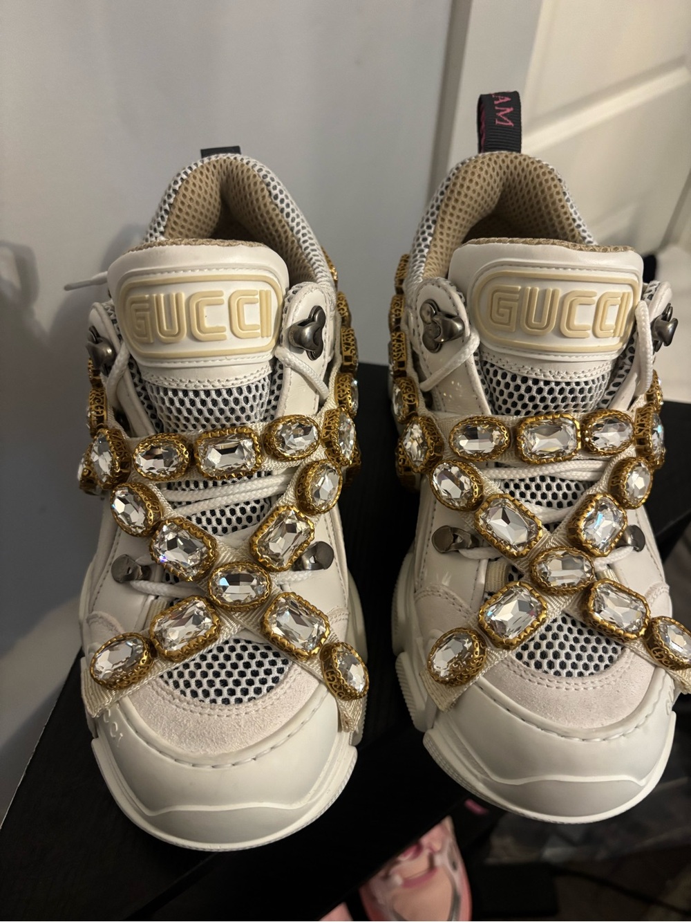 Gucci White Crystal-Embellished Sneakers
